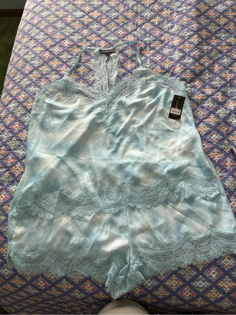 INC International Concept Light Blue Lace Trim  Cami & Shorts Sleep Set